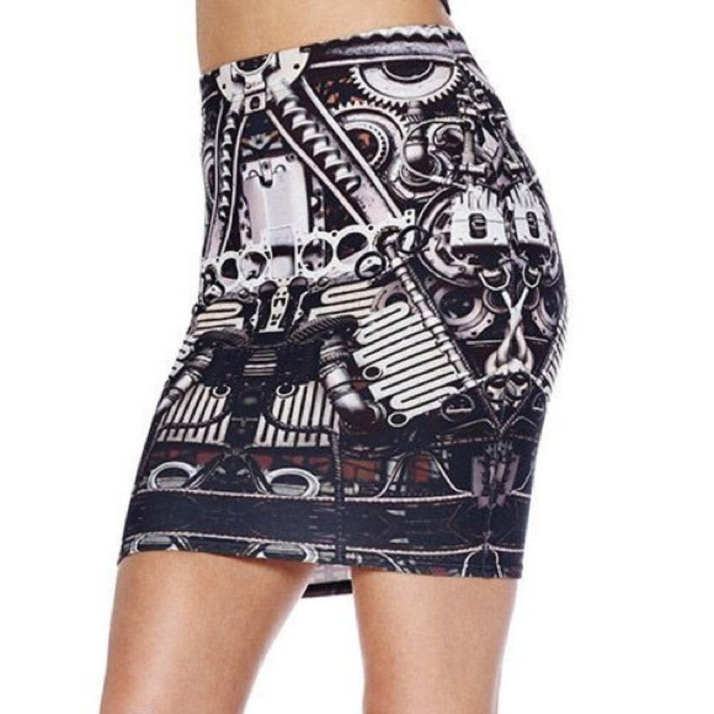 BM Steam Punk Steel Midi Bodycon Skirt